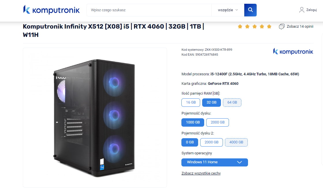 Komputronik Infinity X512 [X08] i5 | RTX 4060 | 32GB | 1TB | W11H