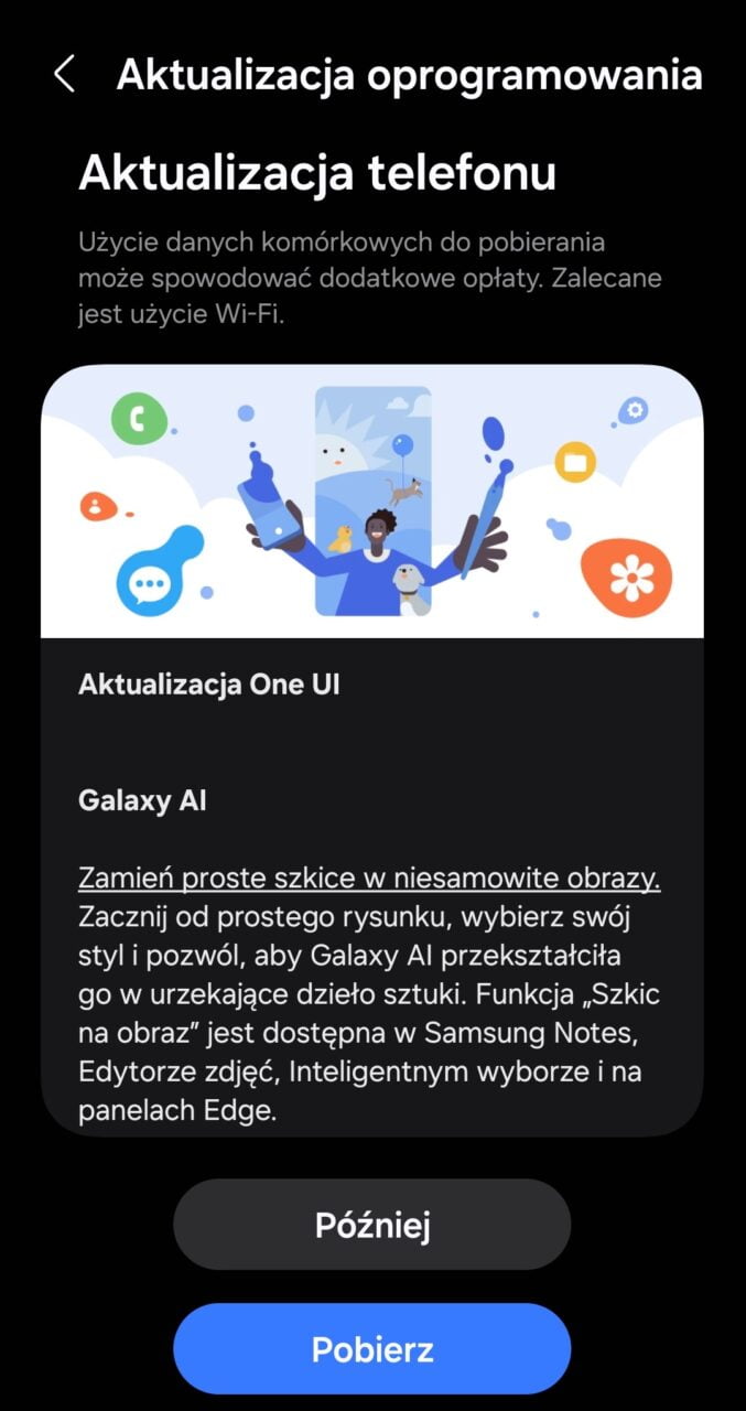 aktualizacja One UI zrzut ekranu z ustawień telefonu