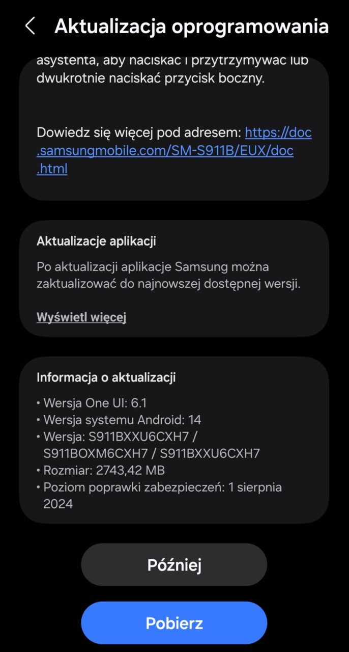 aktualizacja One UI zrzut ekranu z ustawień telefonu