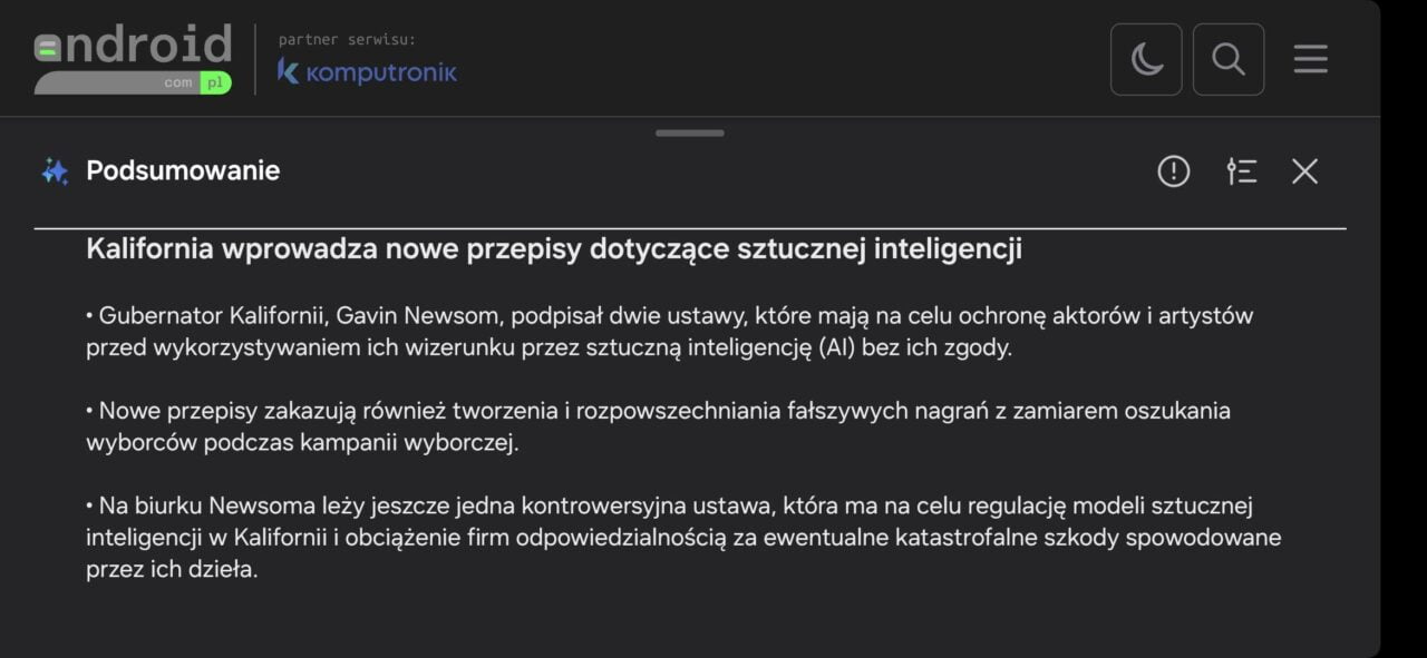 Test AI w Samsung One UI 6.1.1. Kalifornia wprowadza nowe przepisy dotyczące sztucznej inteligencji