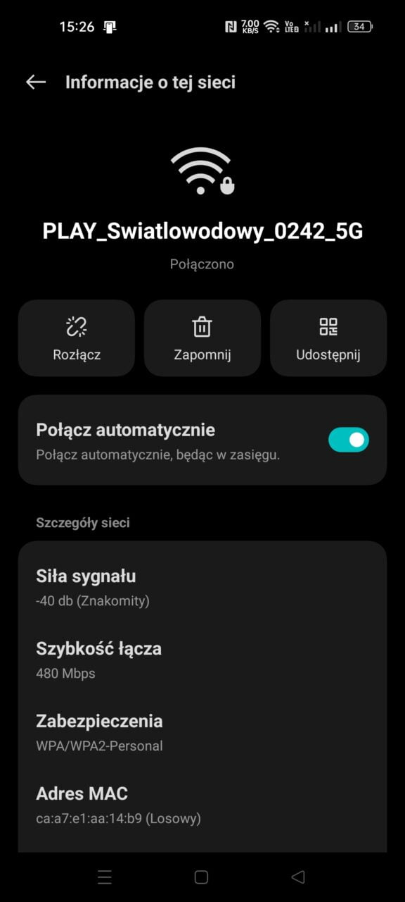 Android, menu WiFi