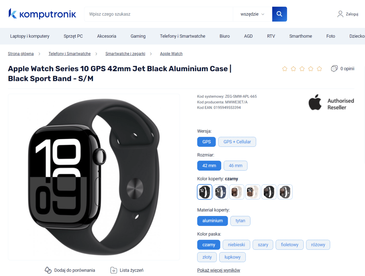 Apple Watch Series 10 GPS 42mm Jet Black Aluminium Case z czarnym sportowym paskiem - S/M na stronie Komputronik.