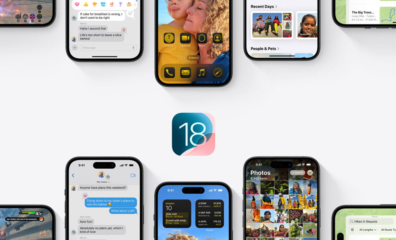 Ikony na ekranie smartfonów z aplikacjami iOS 18.