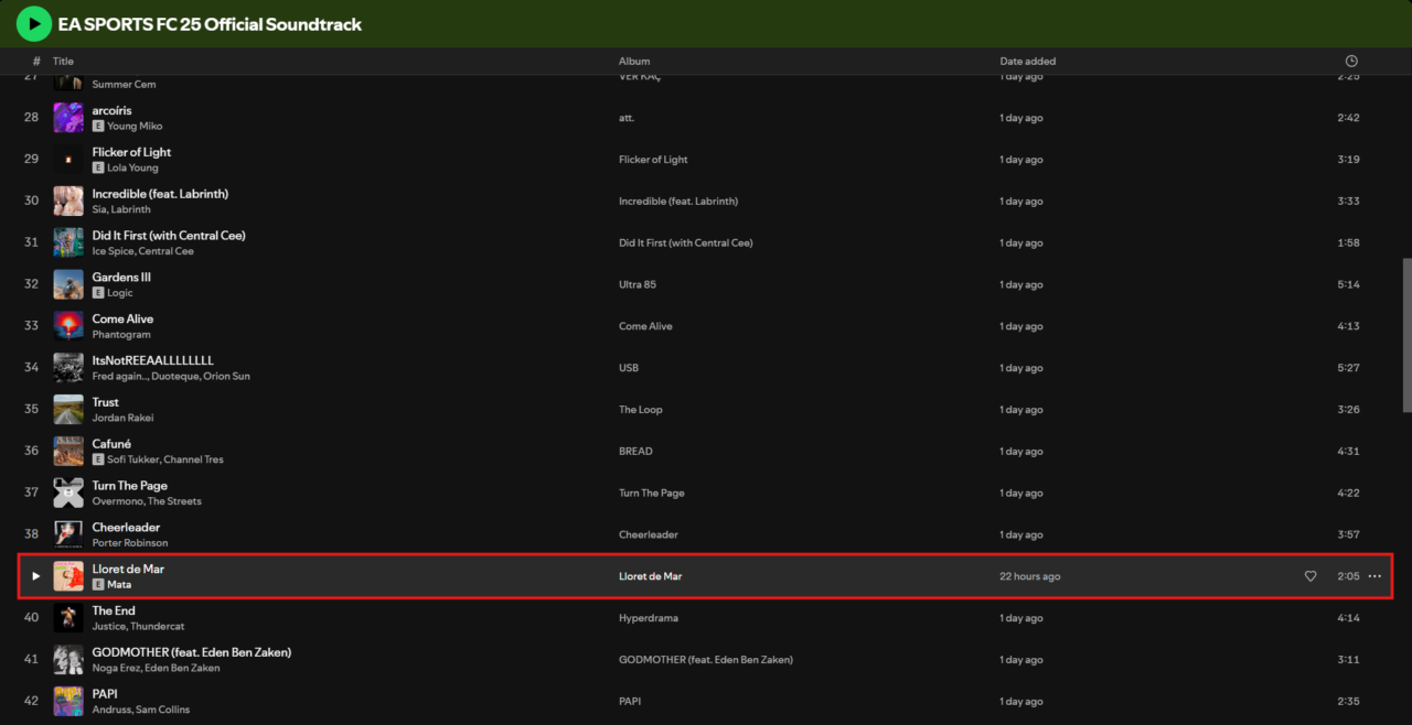 Oficjalna ścieżka dźwiękowa EA SPORTS FC 25 na Spotify.
