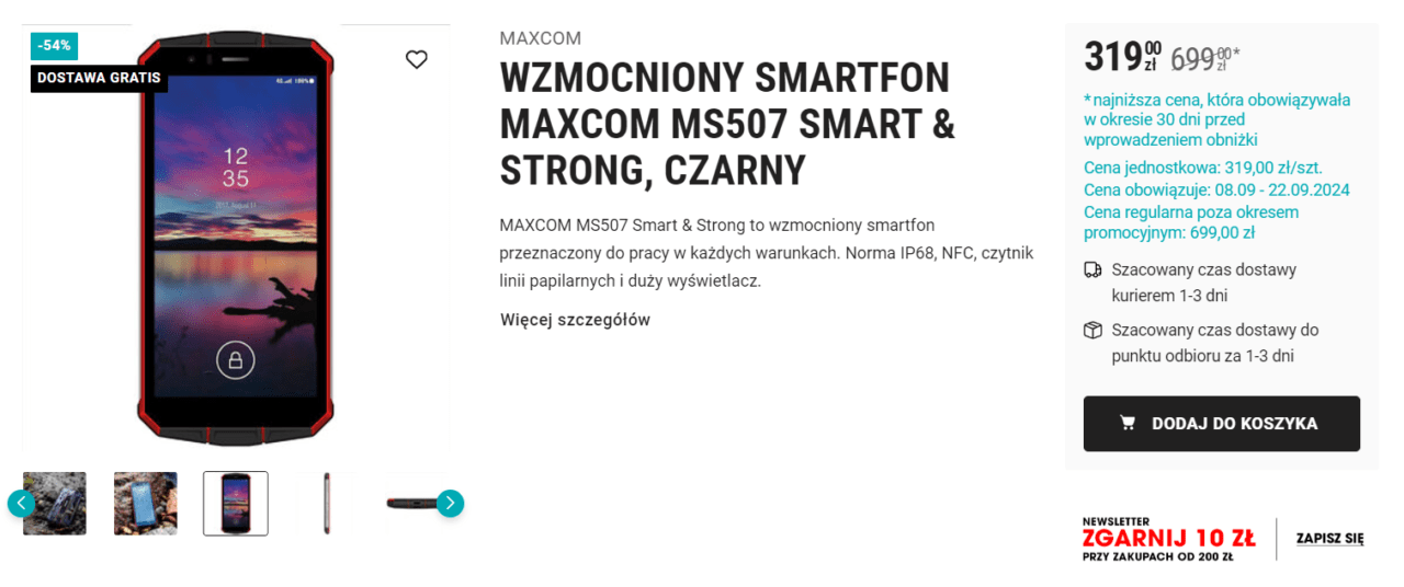 Wzmocniony smartfon Maxcom MS507 Smart & Strong, czarny, cena 319,00 zł, darmowa dostawa.