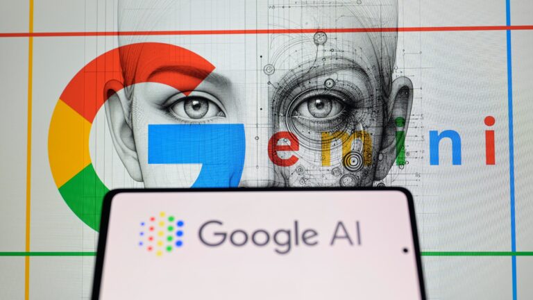 Logo Google Gemini i Google AI na ekranie.