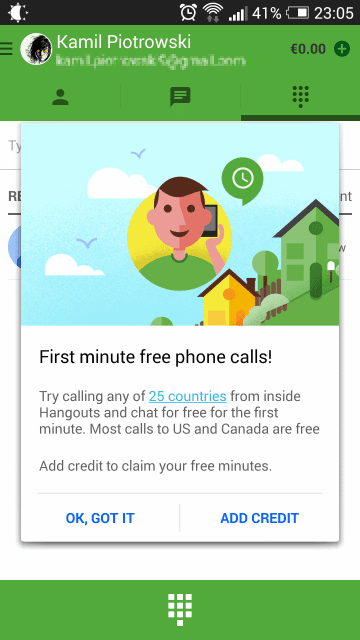 Hangouts free calls