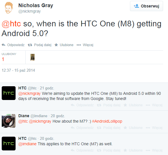 htc one twitter update promise