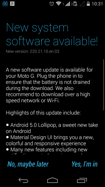 Motorola moto g android 5 update2