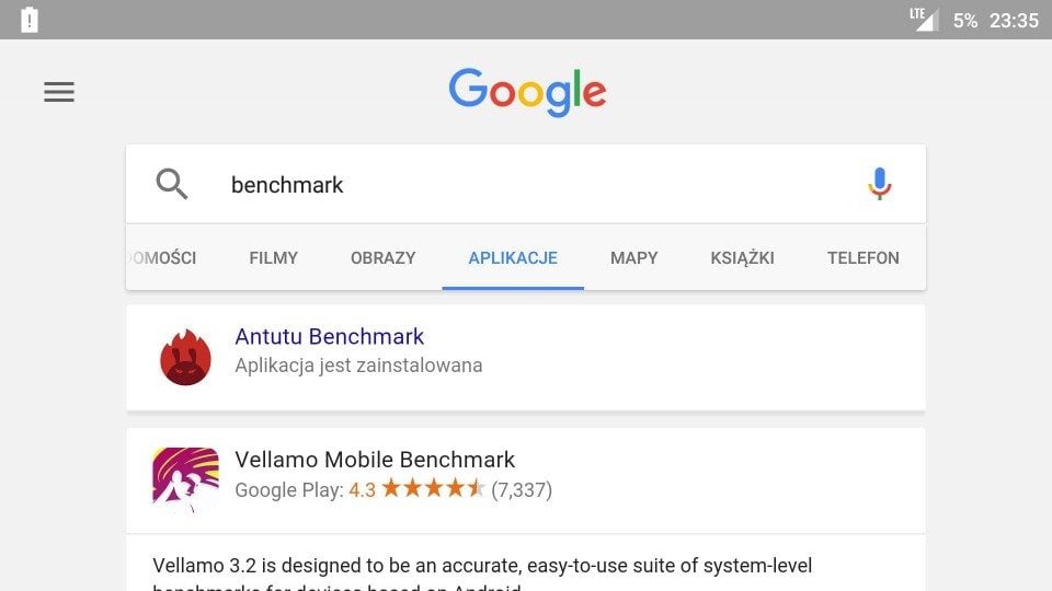 benchmark wyszukiwarka google aplikacje