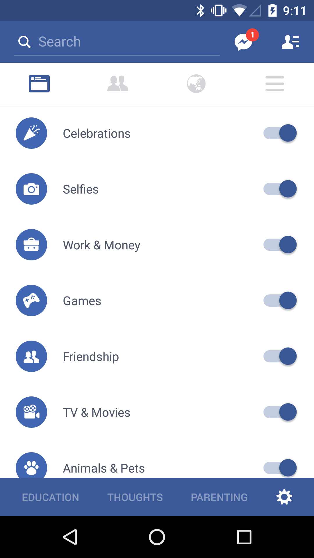 facebook android kategorie interfejs aktualizacja