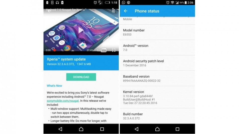 sony xperia z3+ dual android nougat aktualizacja