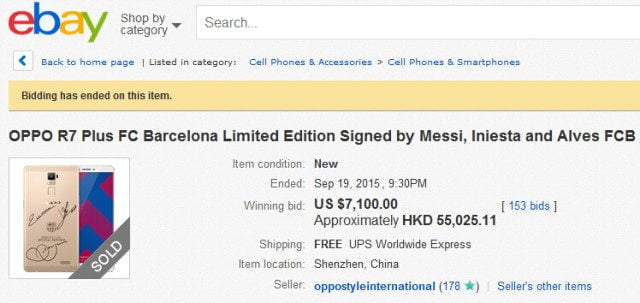 The first auction for an autographed phone, which closed on September 19, received 153 bids globally